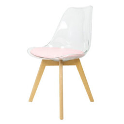 Fusion Living Soho Clear And Blush Pink Plastic Dining Chair With Squared Light Wood Legs - thumbnail 1