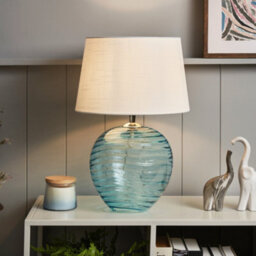 Litecraft Nina Blue Ripple Glass Table Lamp With Fabric Shade