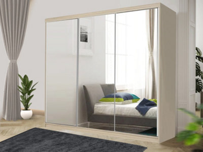 RAC3 Sliding Wardrobe With Mirror Space Saving Bedroom Wardrobe, Contemporary Bedroom Sliding Wardrobe & Mirror Wardrobe(Oak, 250Cm) - image 1