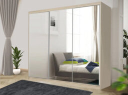 RAC3 Sliding Wardrobe With Mirror Space Saving Bedroom Wardrobe, Contemporary Bedroom Sliding Wardrobe & Mirror Wardrobe(Oak, 250Cm) - thumbnail 1