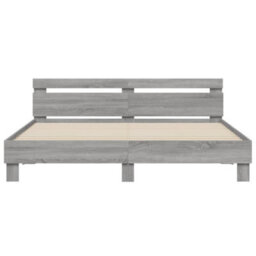 Berkfield Bed Frame With Led Without Mattress Grey Sonoma 160X200 Cm - thumbnail 7