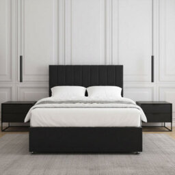 REGIONAL FURNISHINGS Luxury Divan Bed Plush Velvet In Black With 24Inch Panel Headboard & No Mattress No Drawers Small Double King Super King 3Ft - thumbnail 3