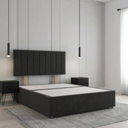 REGIONAL FURNISHINGS Luxury Divan Bed Plush Velvet In Black With 24Inch Panel Headboard & No Mattress No Drawers Small Double King Super King 3Ft - thumbnail 1