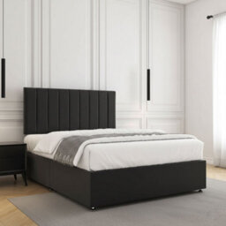 REGIONAL FURNISHINGS Luxury Divan Bed Plush Velvet In Black With 24Inch Panel Headboard & No Mattress No Drawers Small Double King Super King 3Ft - thumbnail 2