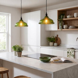 Happy Homewares Modern Green Line Ribbed Glass Pendant Light Shade With Moulded Edge - thumbnail 6