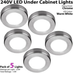 5-Pack Chrome Under Cabinet Led Spotlights - Warm White 240V Lighting Kit - thumbnail 2