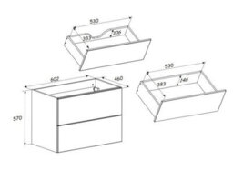 Impact Furniture Bathroom Vanity Unit 600mm Cabinet With Sink Floating Milled Drawer Fronts Beige Gold Luxury Retro Donna - thumbnail 9