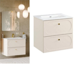 Impact Furniture Bathroom Vanity Unit 600mm Cabinet With Sink Floating Milled Drawer Fronts Beige Gold Luxury Retro Donna