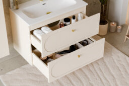Impact Furniture Bathroom Vanity Unit 600mm Cabinet With Sink Floating Milled Drawer Fronts Beige Gold Luxury Retro Donna - thumbnail 2
