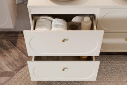 Impact Furniture Bathroom Vanity Unit 600mm Cabinet With Sink Floating Milled Drawer Fronts Beige Gold Luxury Retro Donna - thumbnail 4