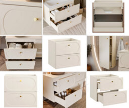 Impact Furniture Bathroom Vanity Unit 600mm Cabinet With Sink Floating Milled Drawer Fronts Beige Gold Luxury Retro Donna - thumbnail 6