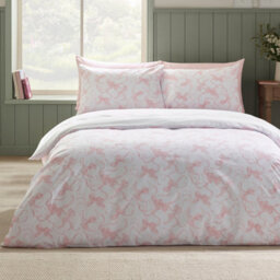Catherine Lansfield Bow Embroidery Super King Duvet Cover Set With Pillowcases White / Pink - thumbnail 2