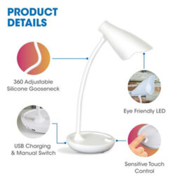 Unilite Unilux Desk Lamp For Home Office Working, White, Usb Charging - thumbnail 7