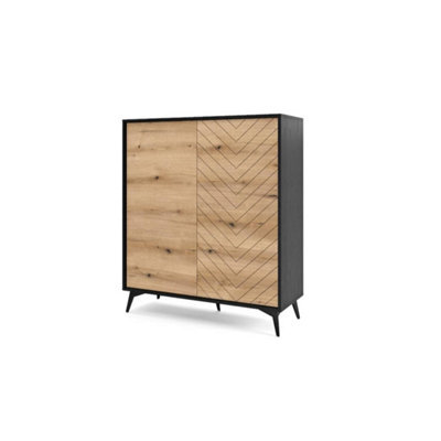 Arte Elegant Diamond Highboard Cabinet H1190mm W1040mm D390mm - Oak Evoke & Black For Modern Living Spaces - image 1