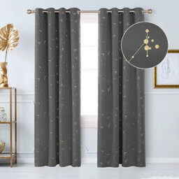 Deconovo Eyelet Blackout Curtains, Gold Constellation Printed Thermal Curtains For Bedroom, 66 X 54 Inch, Light Grey, 2 Panels - thumbnail 2