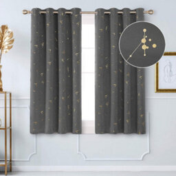 Deconovo Eyelet Blackout Curtains, Gold Constellation Printed Thermal Curtains For Bedroom, 66 X 54 Inch, Light Grey, 2 Panels - thumbnail 4
