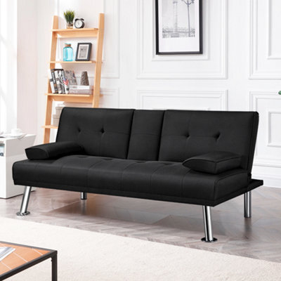 Yaheetech Black Fabric Upholstered Convertible Futon Sofa Bed For Small Space - image 1