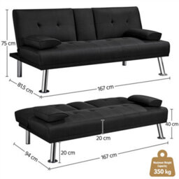 Yaheetech Black Fabric Upholstered Convertible Futon Sofa Bed For Small Space - thumbnail 3