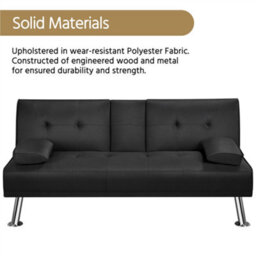 Yaheetech Black Fabric Upholstered Convertible Futon Sofa Bed For Small Space - thumbnail 6