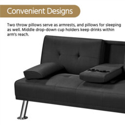 Yaheetech Black Fabric Upholstered Convertible Futon Sofa Bed For Small Space - thumbnail 7