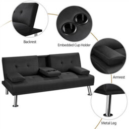 Yaheetech Black Fabric Upholstered Convertible Futon Sofa Bed For Small Space - thumbnail 4