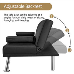 Yaheetech Black Fabric Upholstered Convertible Futon Sofa Bed For Small Space - thumbnail 5