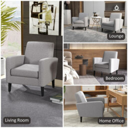 Wyld Haus Lurasa Linen-Look Light Grey Box-Style Armchair - Compact Modern Armchair For Living Rooms And Bedrooms - thumbnail 7