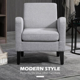 Wyld Haus Lurasa Linen-Look Light Grey Box-Style Armchair - Compact Modern Armchair For Living Rooms And Bedrooms - thumbnail 4