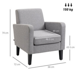 Wyld Haus Lurasa Linen-Look Light Grey Box-Style Armchair - Compact Modern Armchair For Living Rooms And Bedrooms - thumbnail 3