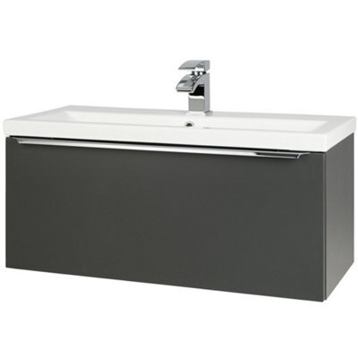 Clifton 800mm Bathroom Matt Dark Grey Wall Mounted Vanity Unit And Basin (Central) - Brassware Not Included - image 1
