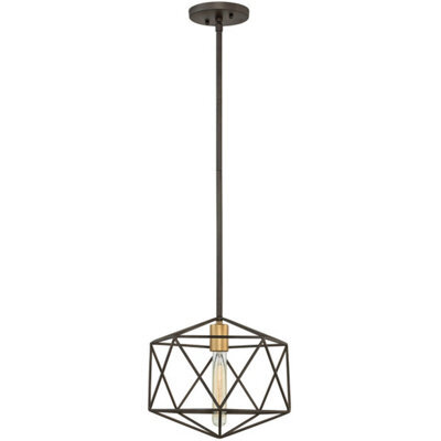Stylish Geometric Gold Pendant Lamp Holder In Matte Bronze Finish - Led E27 100W