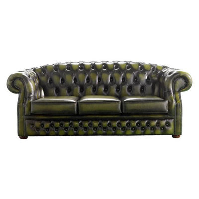 Chesterfield 3 Seater Antique Olive Leather Sofa Bespoke In Buckingham Style - image 1