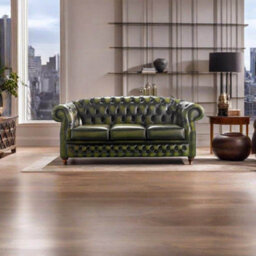 Chesterfield 3 Seater Antique Olive Leather Sofa Bespoke In Buckingham Style - thumbnail 2