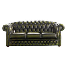 Chesterfield 3 Seater Antique Olive Leather Sofa Bespoke In Buckingham Style - thumbnail 1