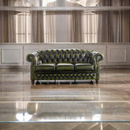 Chesterfield 3 Seater Antique Olive Leather Sofa Bespoke In Buckingham Style - thumbnail 3