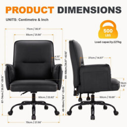 Heavy Duty Office Chair 400Lbs Ergonomic Pu Leather Executive Desk Chair Black - thumbnail 2