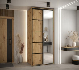 Arte Rustic Oak Artisan Cannes V Sliding Wardrobe H2050mm W1000mm D600mm With Customisable Black Steel Handles - thumbnail 2