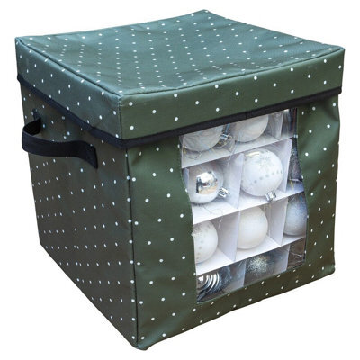 Christmas Bauble Storage Box - Festive Xmas Ornament & Decoration Container With Side Handles, Dividers, Lid & Viewing Window - image 1