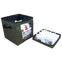 Christmas Bauble Storage Box - Festive Xmas Ornament & Decoration Container With Side Handles, Dividers, Lid & Viewing Window - thumbnail 3