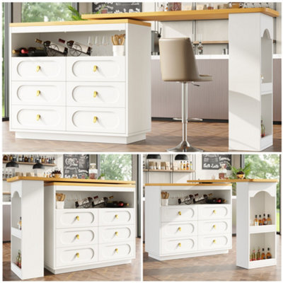 Matteo White 360 Degree Rotating Bar Table & Kitchen Island With Storage & Spice Rack - image 1