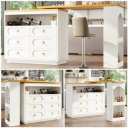 Matteo White 360 Degree Rotating Bar Table & Kitchen Island With Storage & Spice Rack - thumbnail 1
