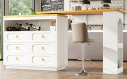 Matteo White 360 Degree Rotating Bar Table & Kitchen Island With Storage & Spice Rack - thumbnail 6