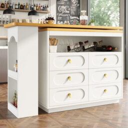 Matteo White 360 Degree Rotating Bar Table & Kitchen Island With Storage & Spice Rack - thumbnail 5