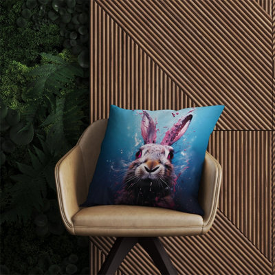 Warren Reed Designer Rabbit Face Splashart Outdoor Cushion 60Cm X 60Cm