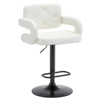 White Plush Extra Wide Swivel Gas Lift Bar Stool Kitchen Chair - image 1