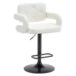 White Plush Extra Wide Swivel Gas Lift Bar Stool Kitchen Chair - thumbnail 1