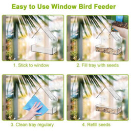 Taylor & Brown Clear Acrylic Bird Feeder With 3 Suction Cups, Compact Hanging Tray For Seeds & Peanuts, Transparent Viewing - thumbnail 6