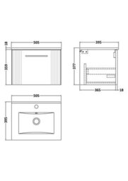 Balterley Belvide Partial Fluted 1 Drawer Wall Hung Vanity Unit With 1 Tap Hole Minimalist Basin - 500mm - Satin Green - thumbnail 8