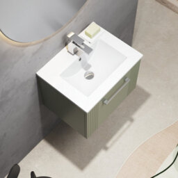 Balterley Belvide Partial Fluted 1 Drawer Wall Hung Vanity Unit With 1 Tap Hole Minimalist Basin - 500mm - Satin Green - thumbnail 3