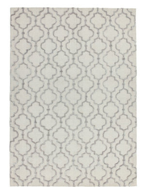 Grey Ogee Wool Handmade Luxurious Modern Easy To Clean Handmade Geometric Dining Room Bedroom And Living Room Rug-120Cm X 170Cm